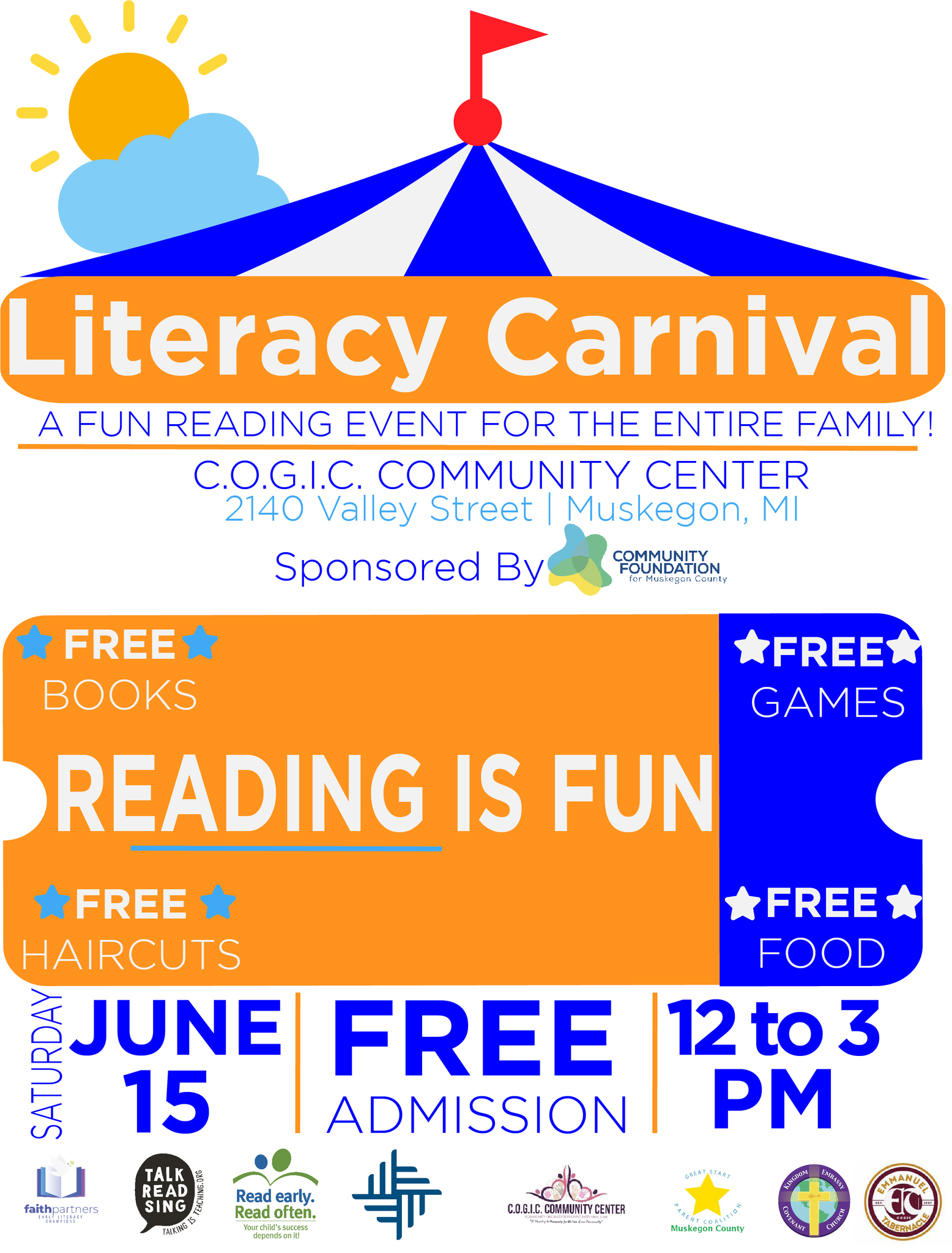 Books to take home, food, hair cuts and hair styling, games, face painting, bounce houses, balloon animals, community resources, storytime, and more! For families with children from Birth to 5th Grade. Hosted by the Great Start of Muskegon County, COGIC Community Center, Kingdom Embassy Church, Faith Partners Early Literacy Champions, and the MAISD Literacy Coaches. When? Saturday, Jun 15, 2024, 12:00 PM Where? Cogic Community Center, Valley Street, Norton Shores, MI, USA